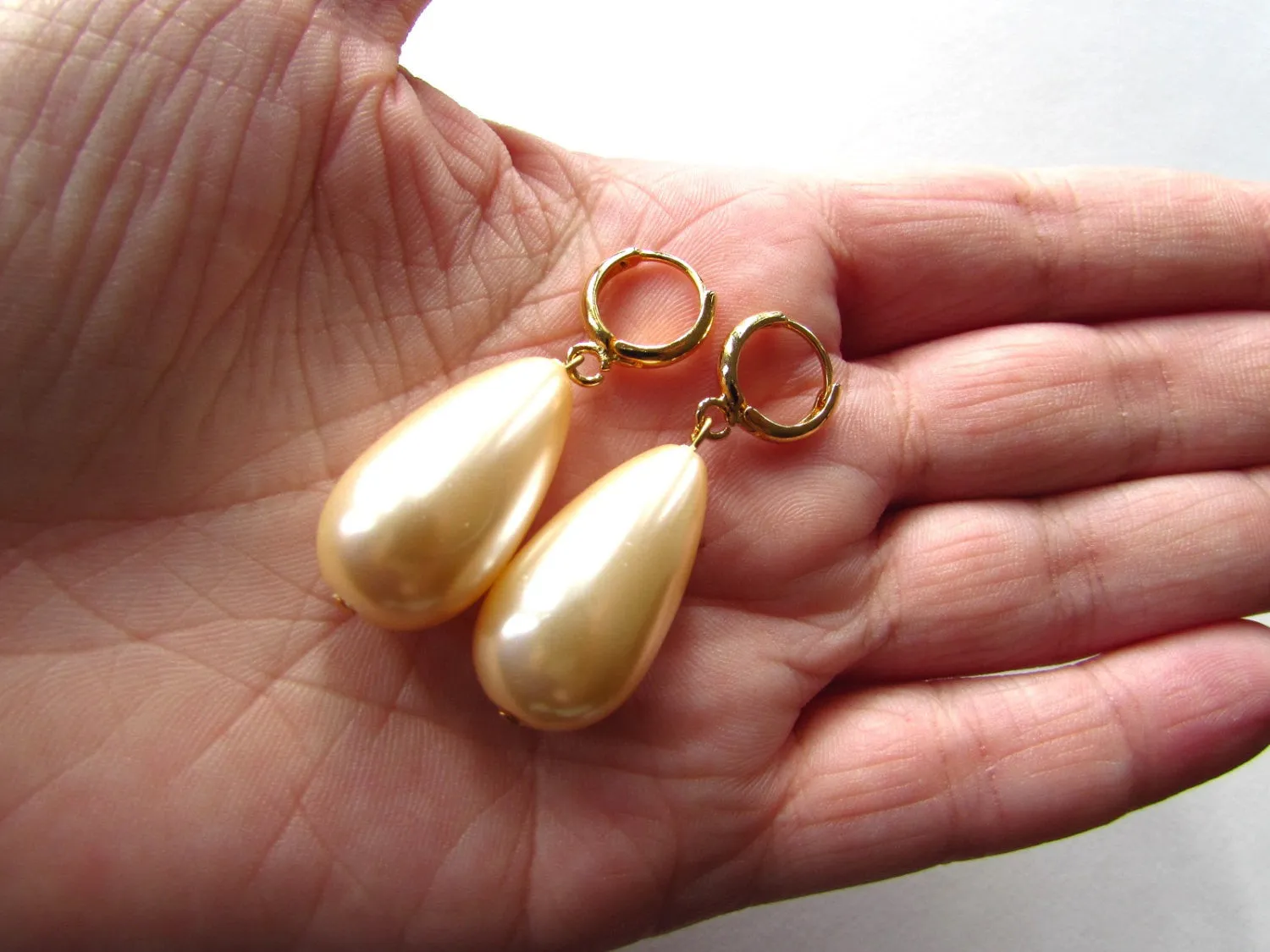 Hoop and Pearl Earrings - Extra Large Teardrop