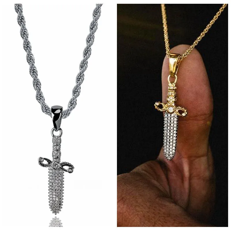 Iced Out Sword Pendant - Silver