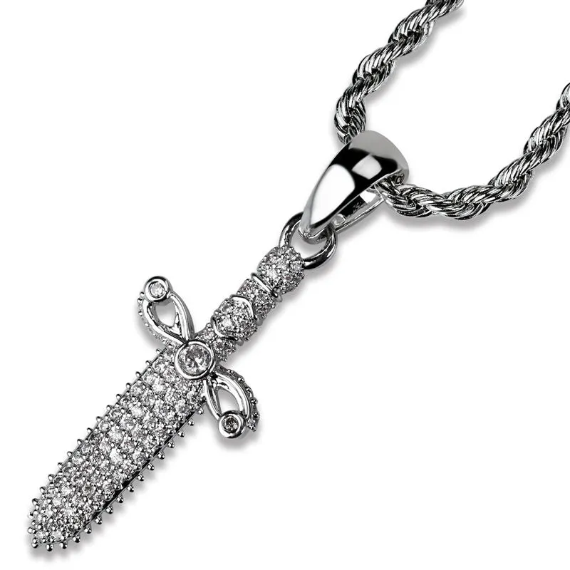 Iced Out Sword Pendant - Silver