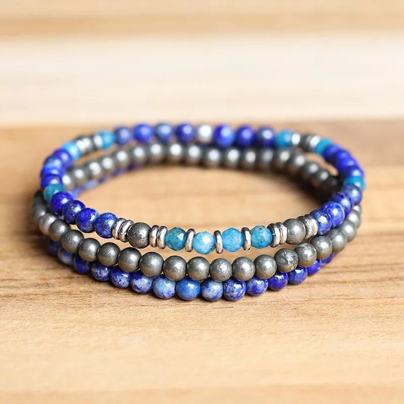 “Intuition and Gratitude” Lapis Lazuli and Pyrite Delicate Bracelet Set