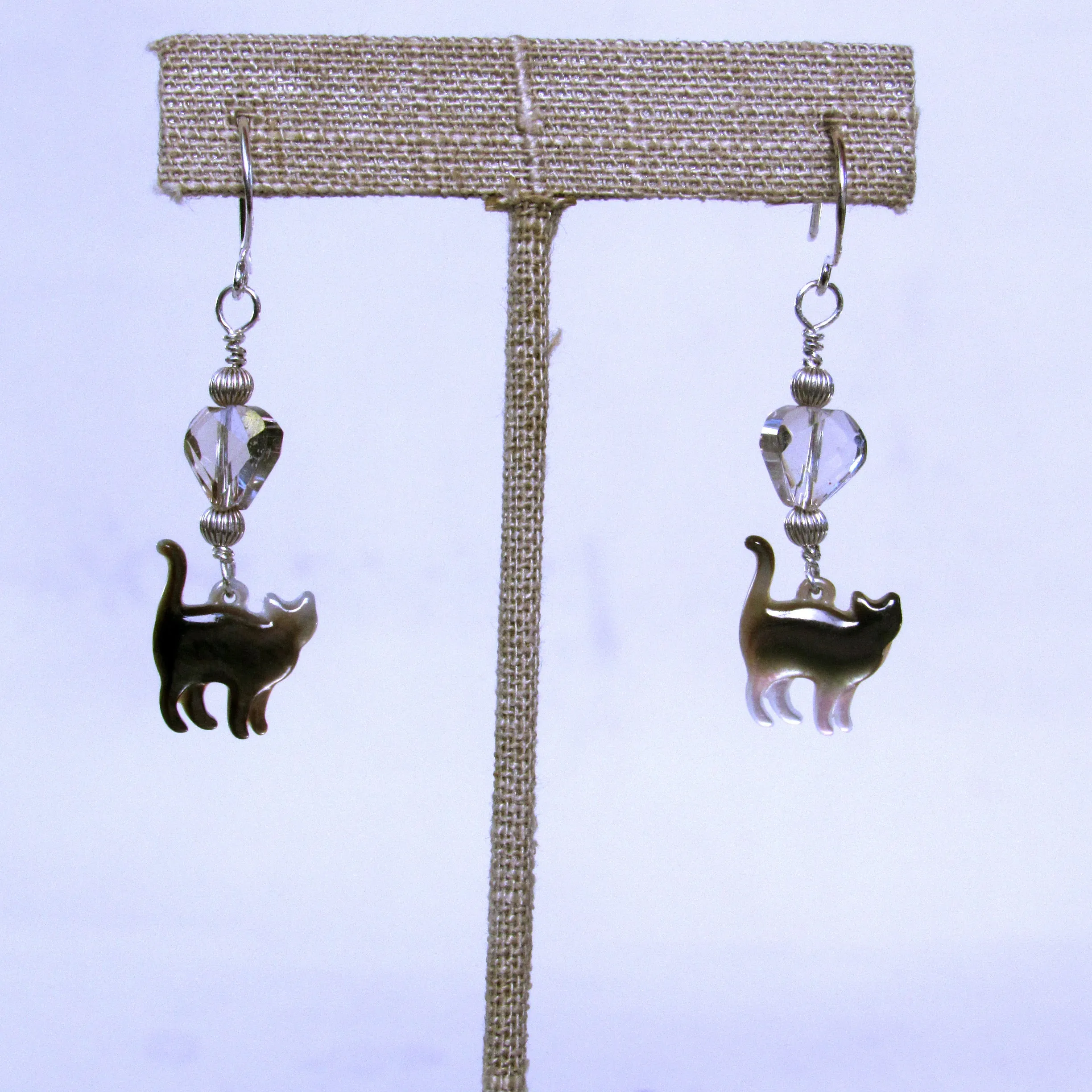 Kitty Mother of Pearl and Smoky Topaz gemstone Drop Earrings