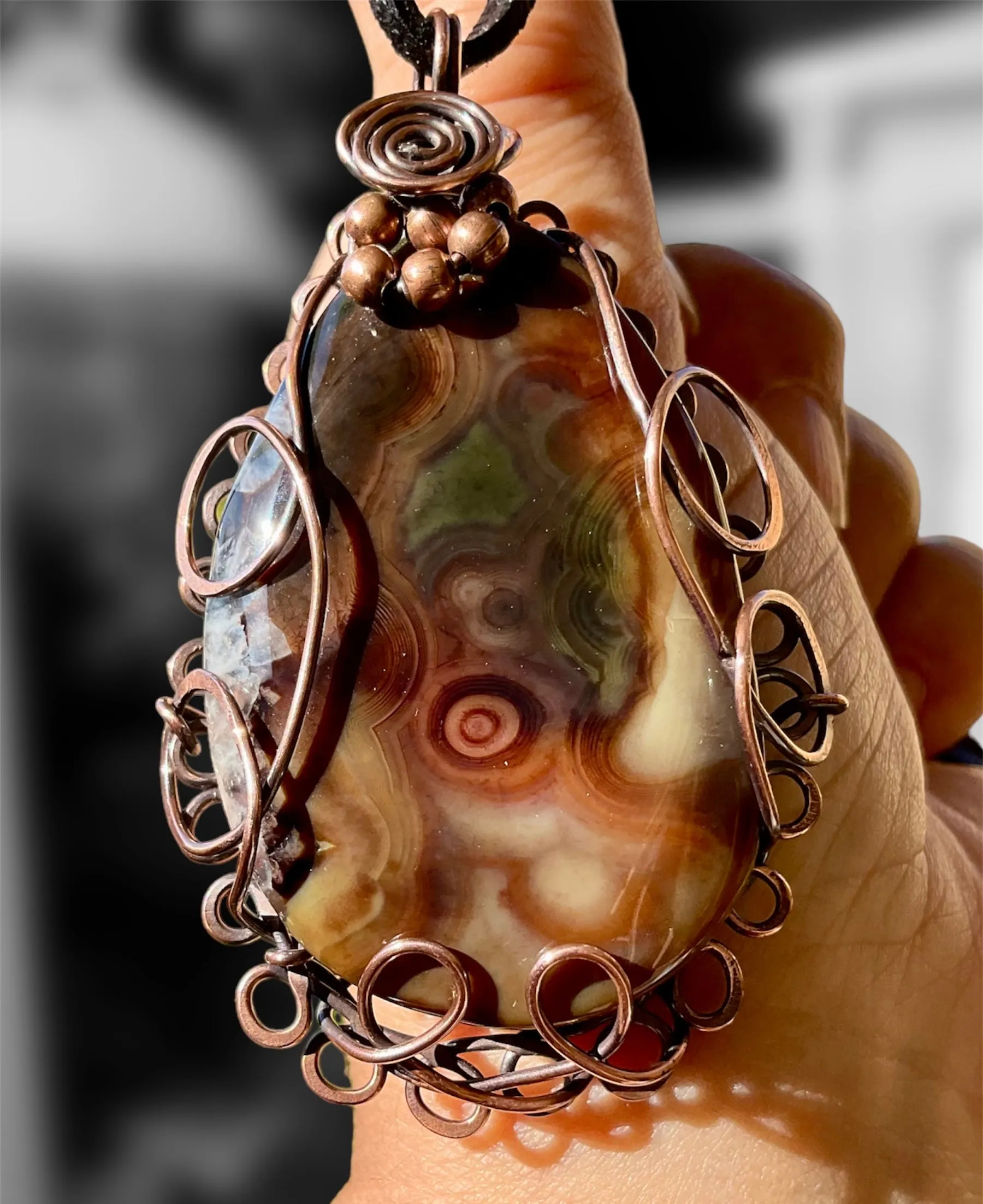 Large Druzy Geode Madagascan Agate Wire Wrapped Pendant