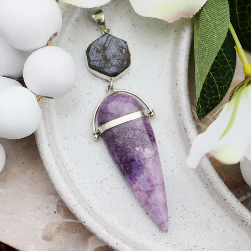 Lepidolite Sapphire Silver Pendant