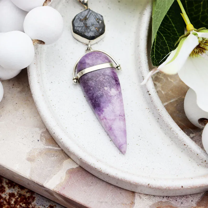 Lepidolite Sapphire Silver Pendant