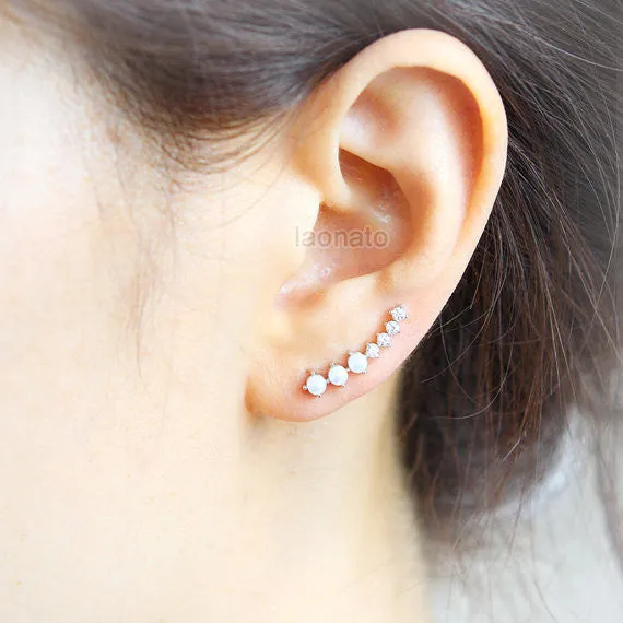 Little CZ and Fake Pearls Ear Climber