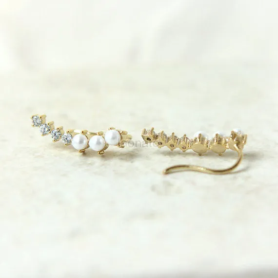 Little CZ and Fake Pearls Ear Climber