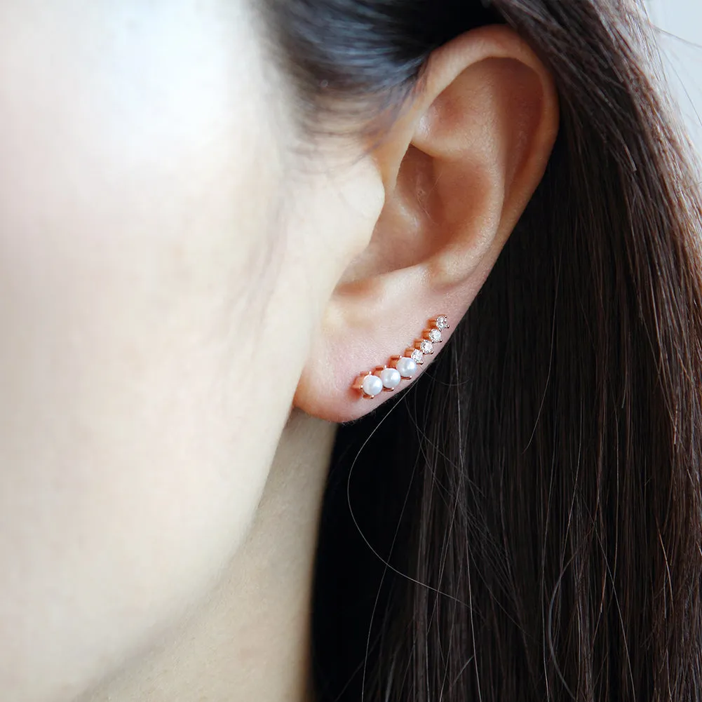 Little CZ and Fake Pearls Ear Climber