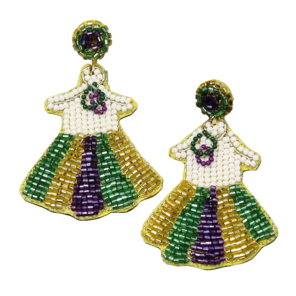 Mardi Gras Dress Seed Bead Drop Earrings