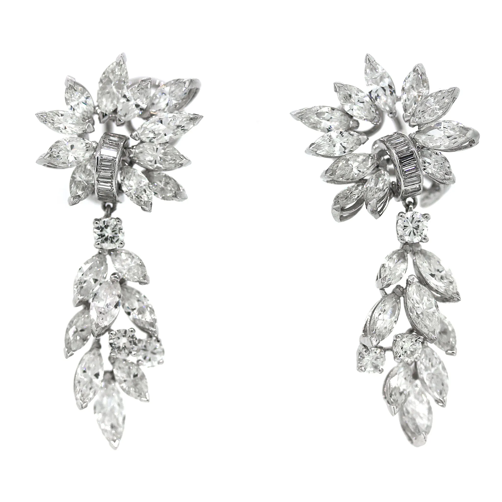 Marquise & Round Cut Diamonds Drop Earrings in Platinum