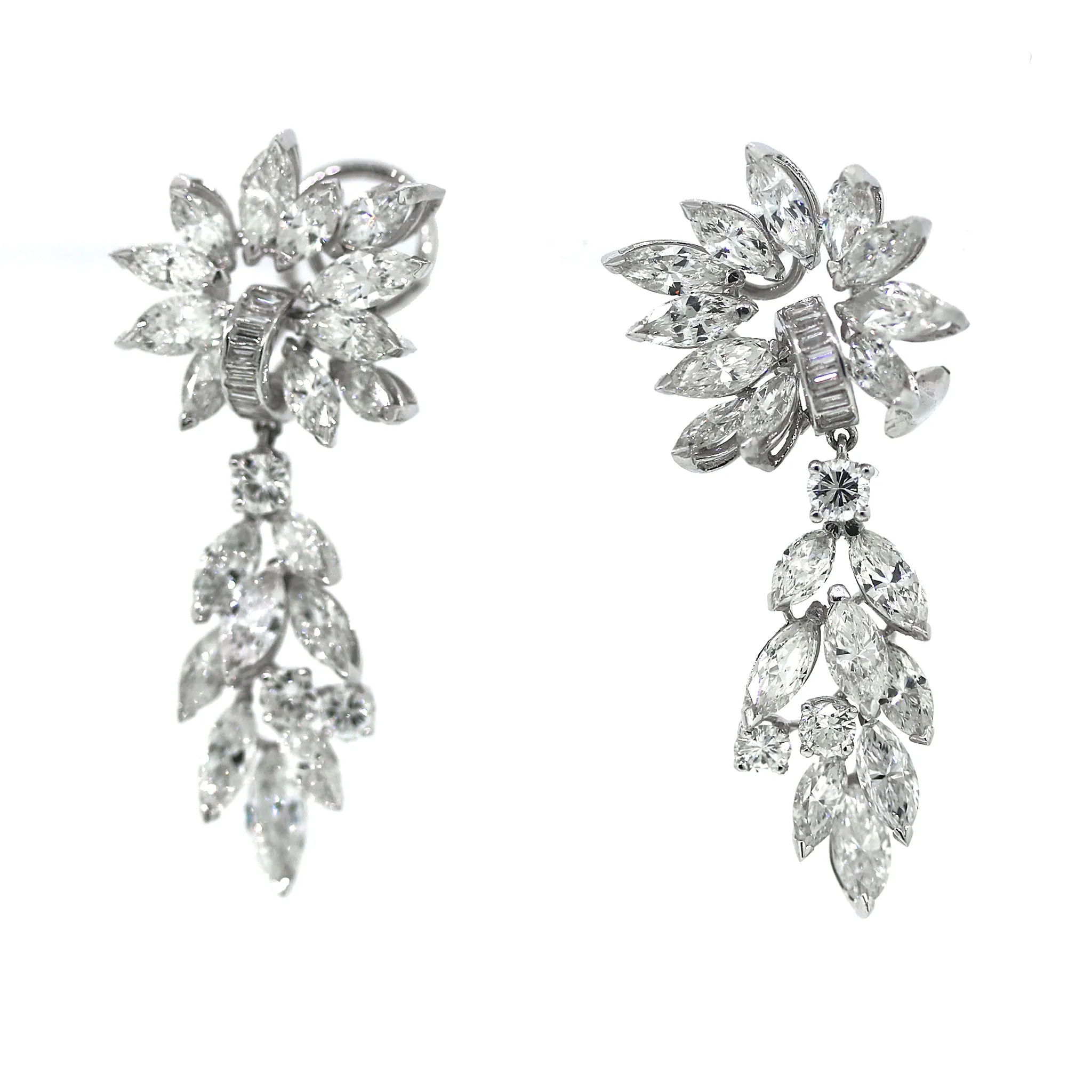 Marquise & Round Cut Diamonds Drop Earrings in Platinum