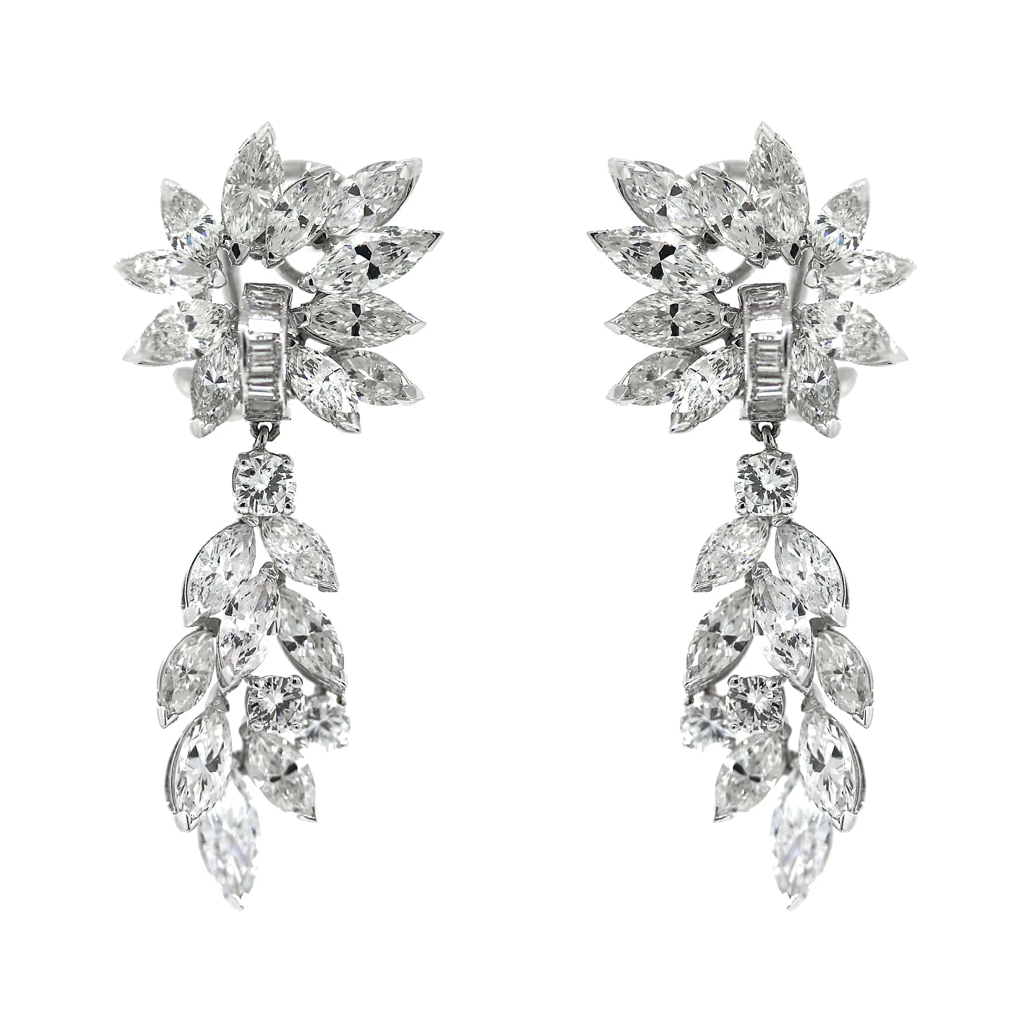 Marquise & Round Cut Diamonds Drop Earrings in Platinum