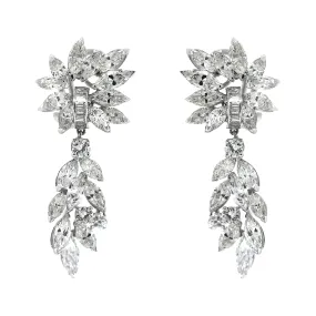 Marquise & Round Cut Diamonds Drop Earrings in Platinum