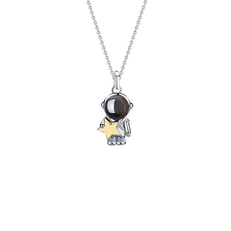 Matching Star & Moon Astronaut Necklace with Picture Inside