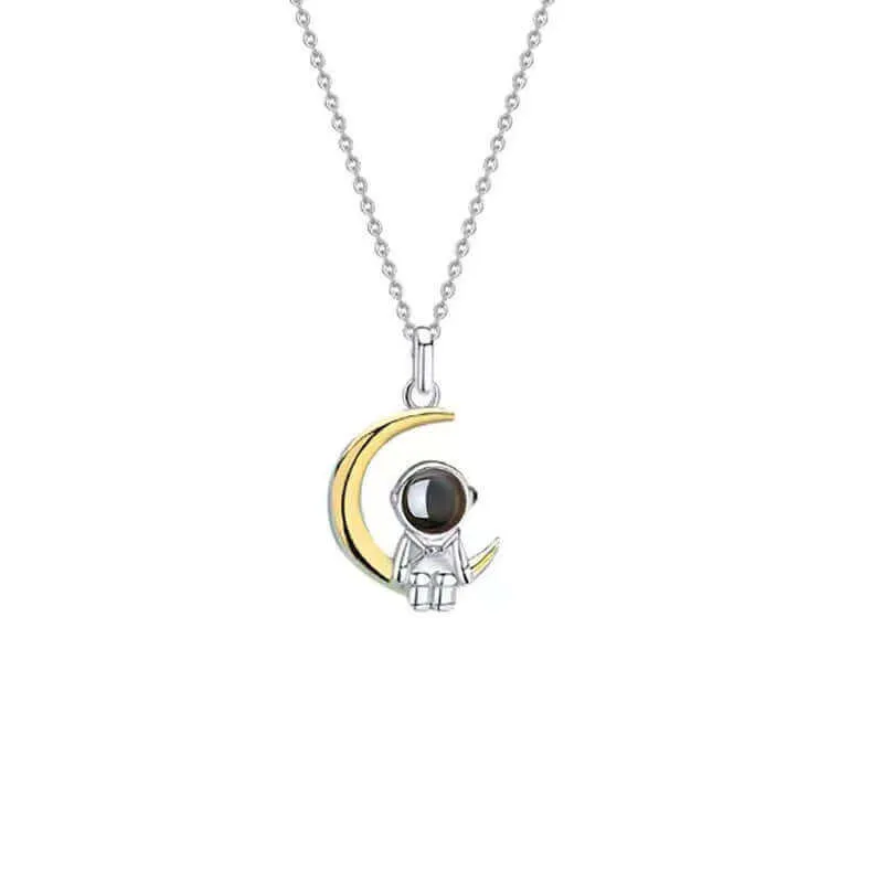 Matching Star & Moon Astronaut Necklace with Picture Inside