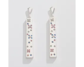 Matte Silver Rectangular Drops with Starry Crystals Earrings