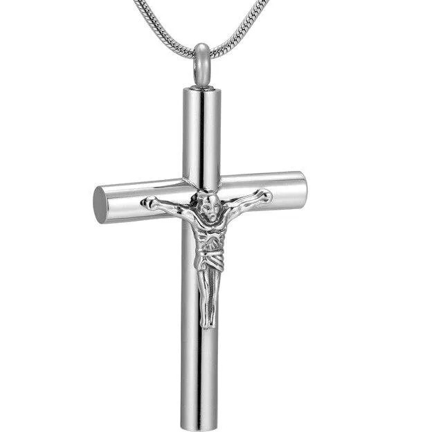 Metallic Jesus Christ Crucifixion Memorial Mini-Urn Pendant Necklace