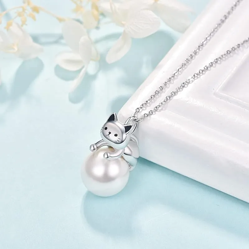 Moonstone Cat Necklace 925 Sterling Silver Cat Pendant Necklace Gift for Women Daughter Mother