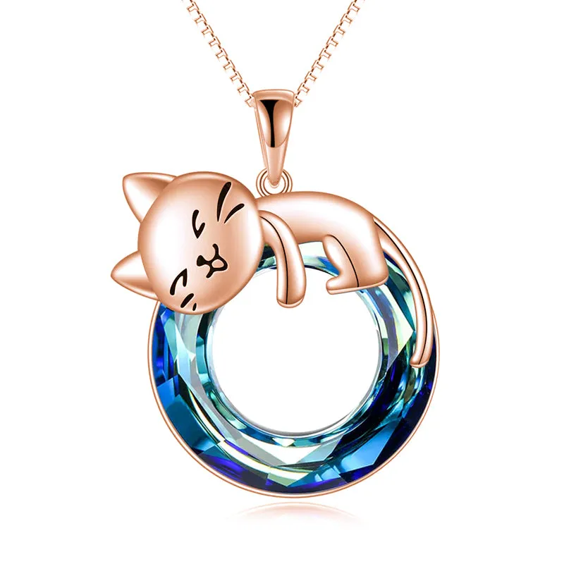 Moonstone Cat Necklace 925 Sterling Silver Cat Pendant Necklace Gift for Women Daughter Mother