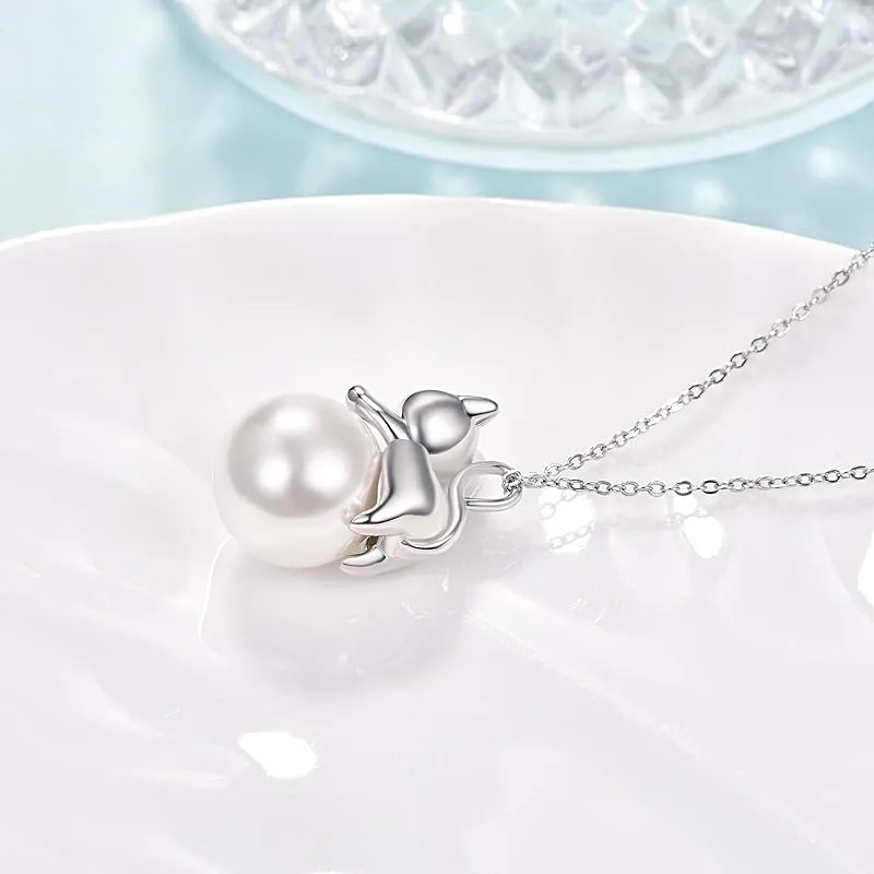 Moonstone Cat Necklace 925 Sterling Silver Cat Pendant Necklace Gift for Women Daughter Mother