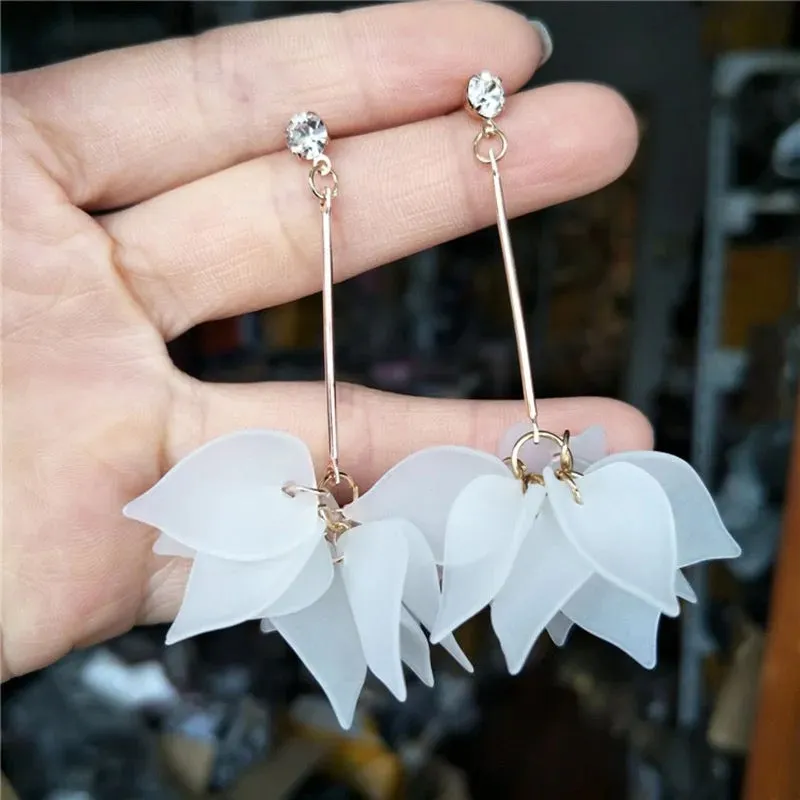 New Design Drop Earrings For Women Transparent Flower Rhinestone Long Chain Tassel Bead Pendant Earrings