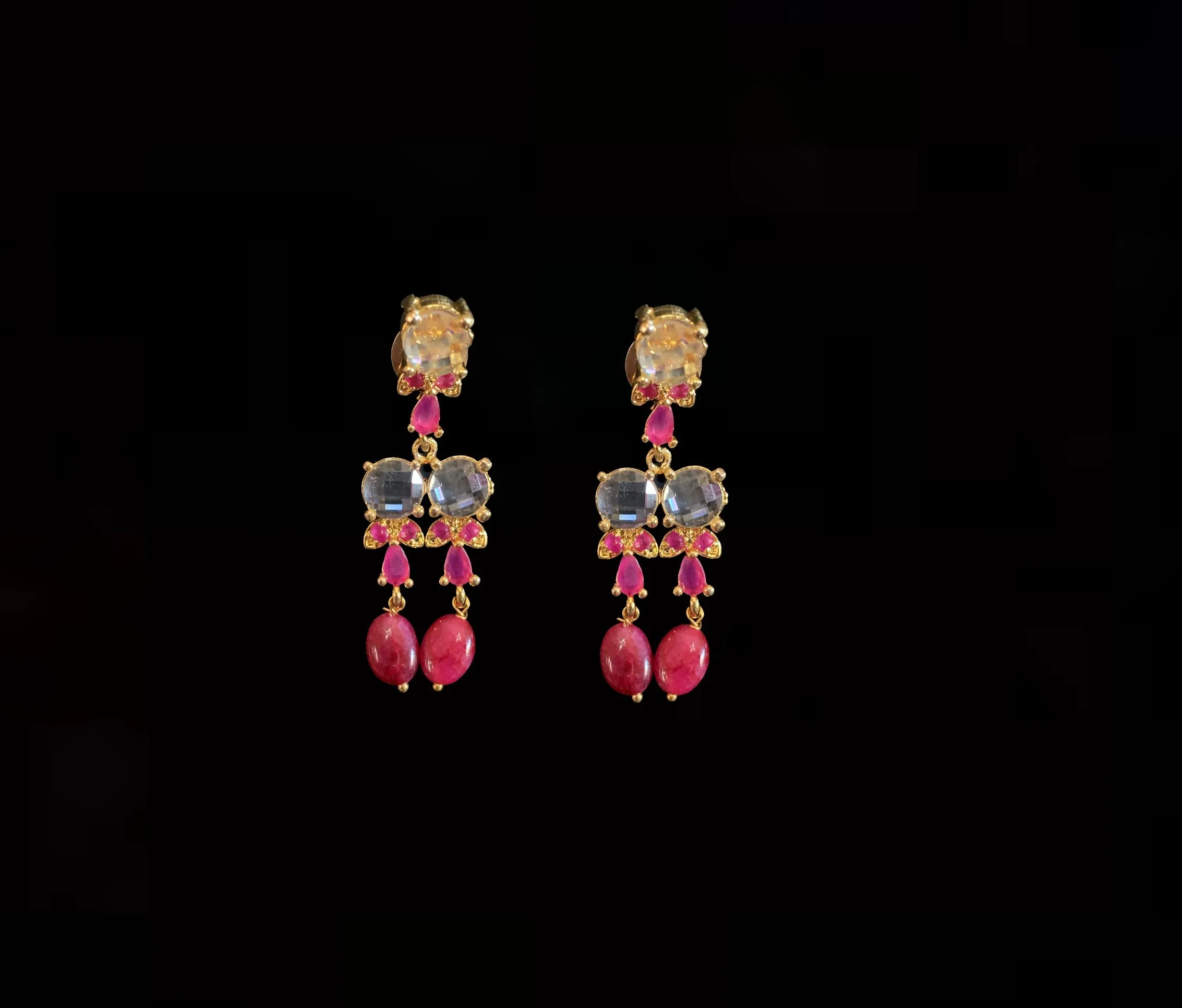 NS138 BRENA Hyderabadi necklace set in rubies (READY TO SHIP)