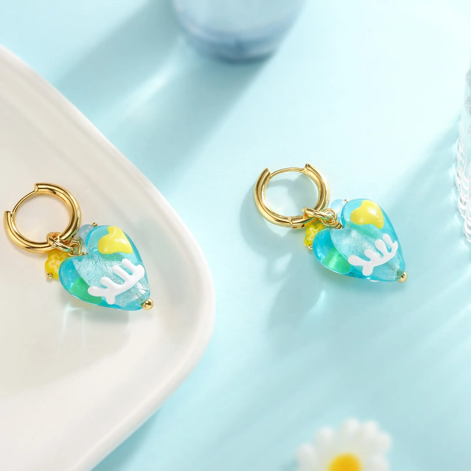 Ocean Heart Glazed Drop Earrings