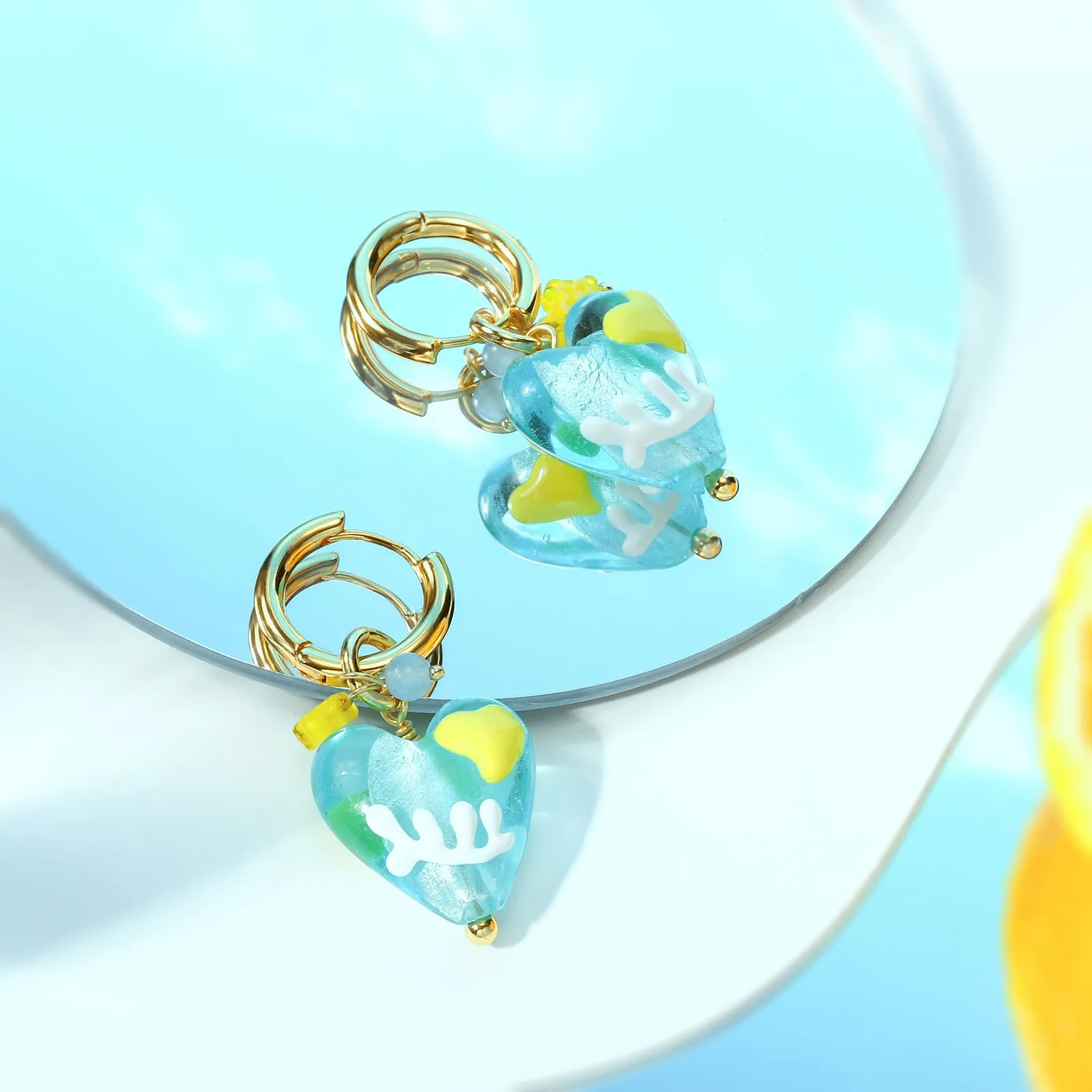 Ocean Heart Glazed Drop Earrings