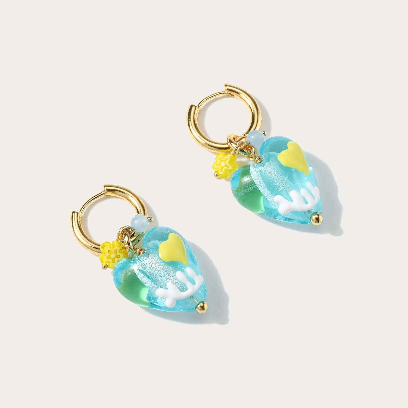 Ocean Heart Glazed Drop Earrings