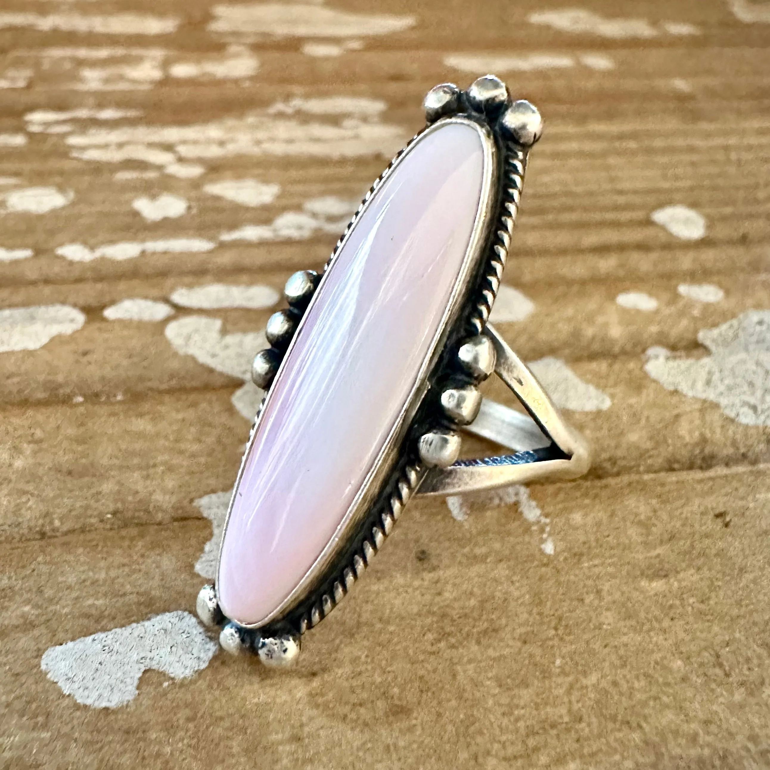 OH SO LOVELY Pink Conch Shell and Sterling Silver Tall Oval Ring  Sizes Adjustable