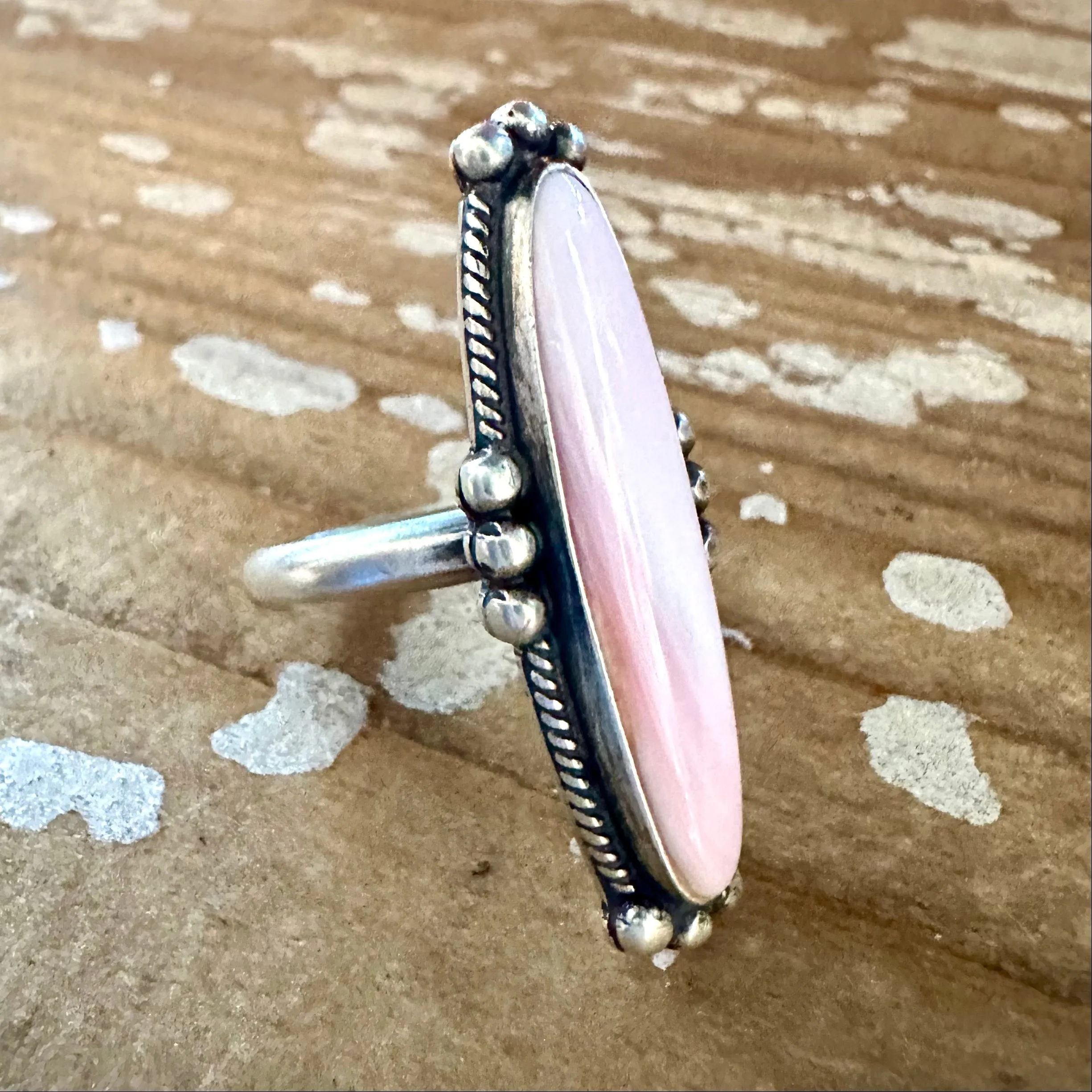 OH SO LOVELY Pink Conch Shell and Sterling Silver Tall Oval Ring  Sizes Adjustable