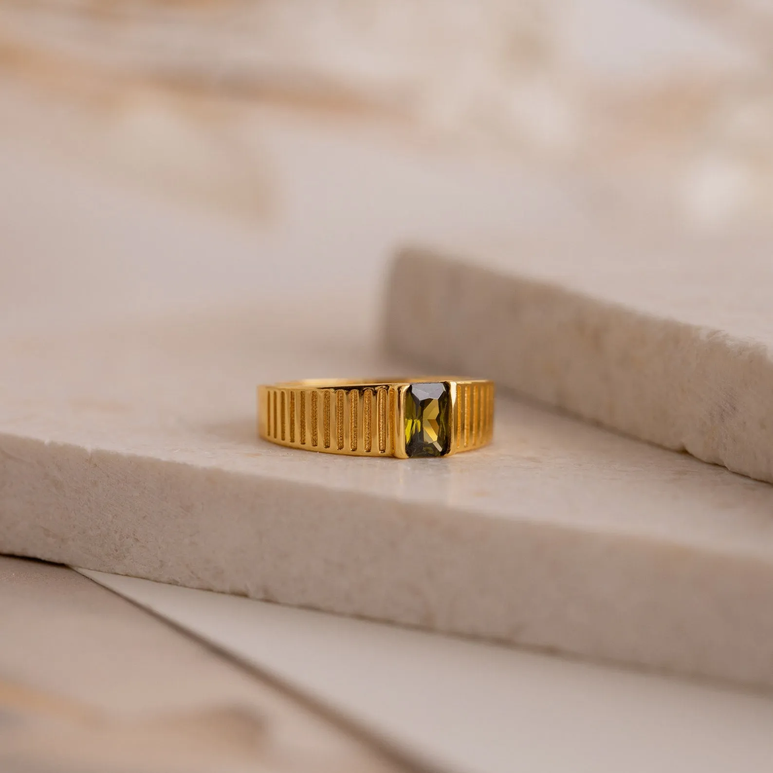 Olive Peridot Signet Ring