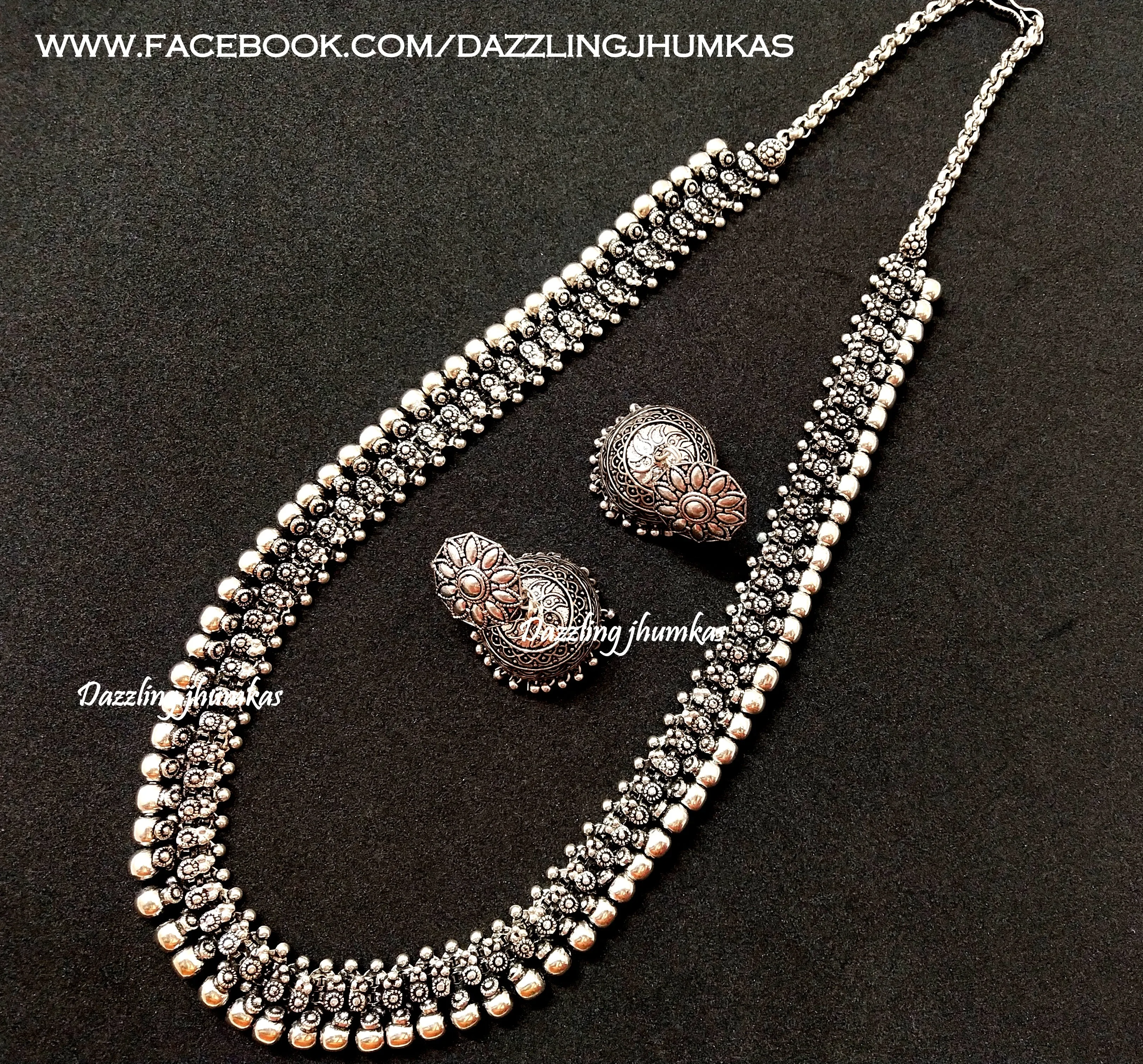 Oxidised German Silver Long haaram Necklace with Earrings!