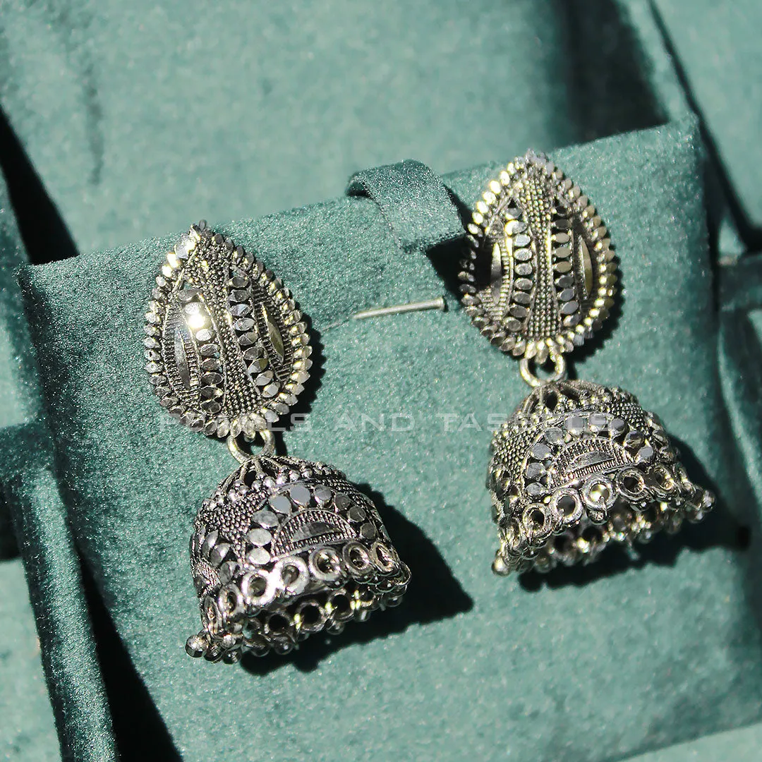 Oxidised Petal Jhumki