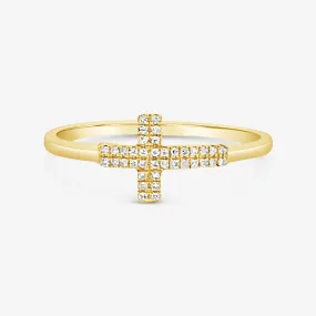 Pave Set East - West Diamond Cross Ring