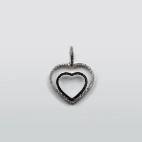 Pavé Hearts Black&White Diamond Pendant 18K White Gold