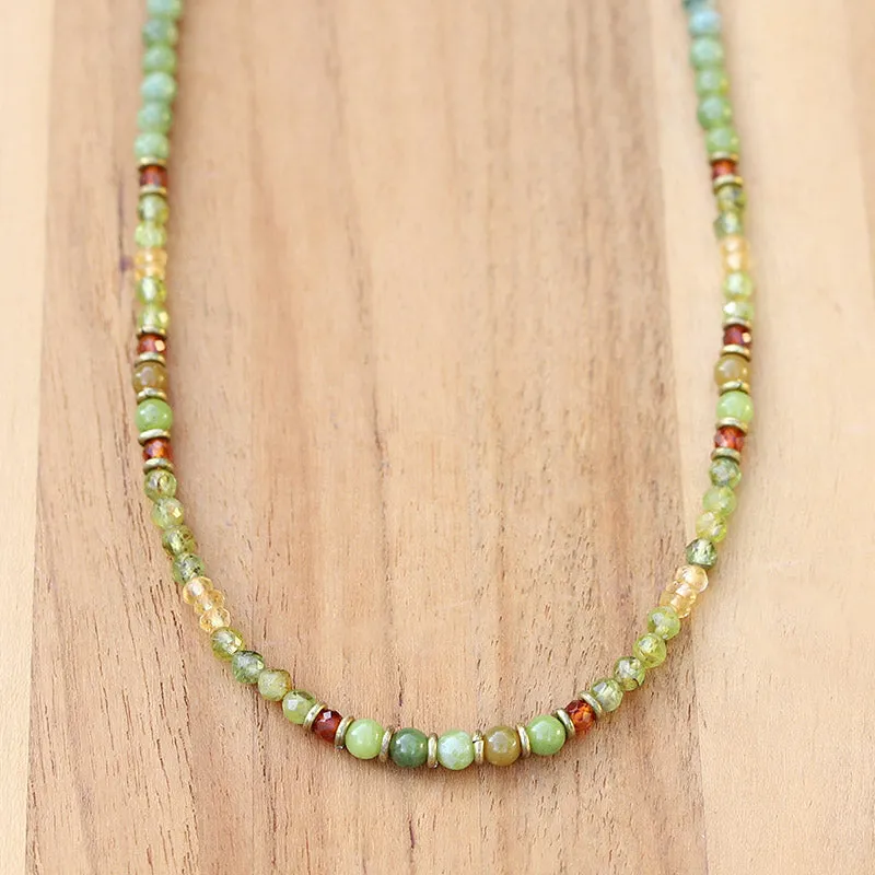 Peridot Jade and Garnet Delicate Necklace