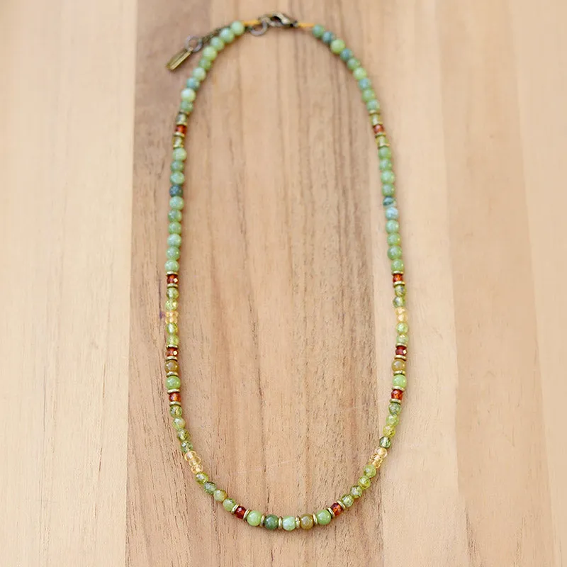 Peridot Jade and Garnet Delicate Necklace