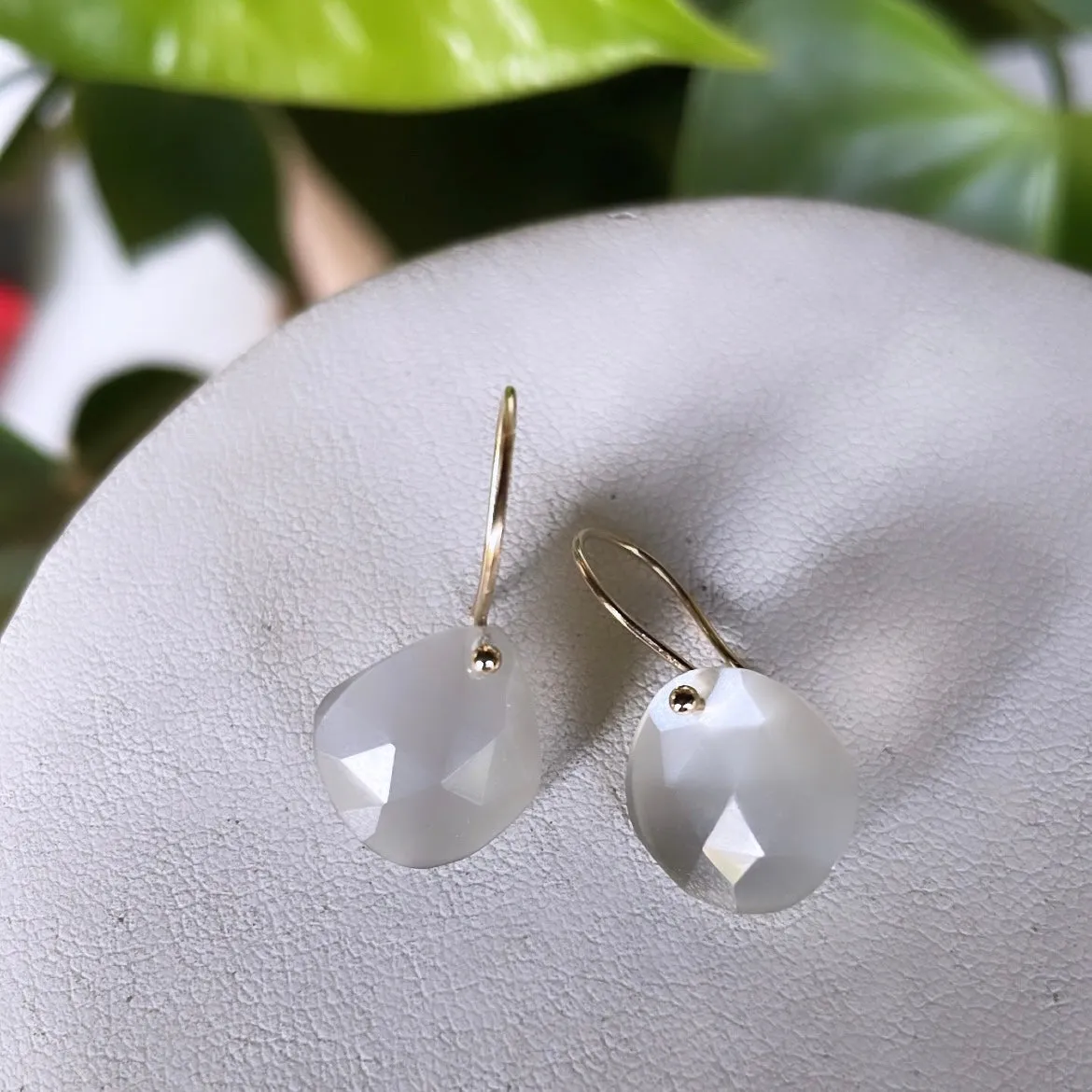 Petite and Wide gray moonstone earrings