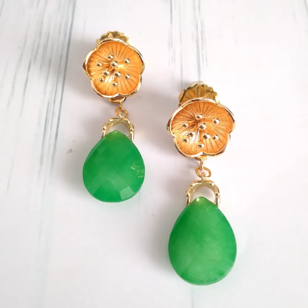 Pistil with Green Jade Stud Earrings