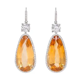 Platinum Topaz and Diamond Drop Earrings