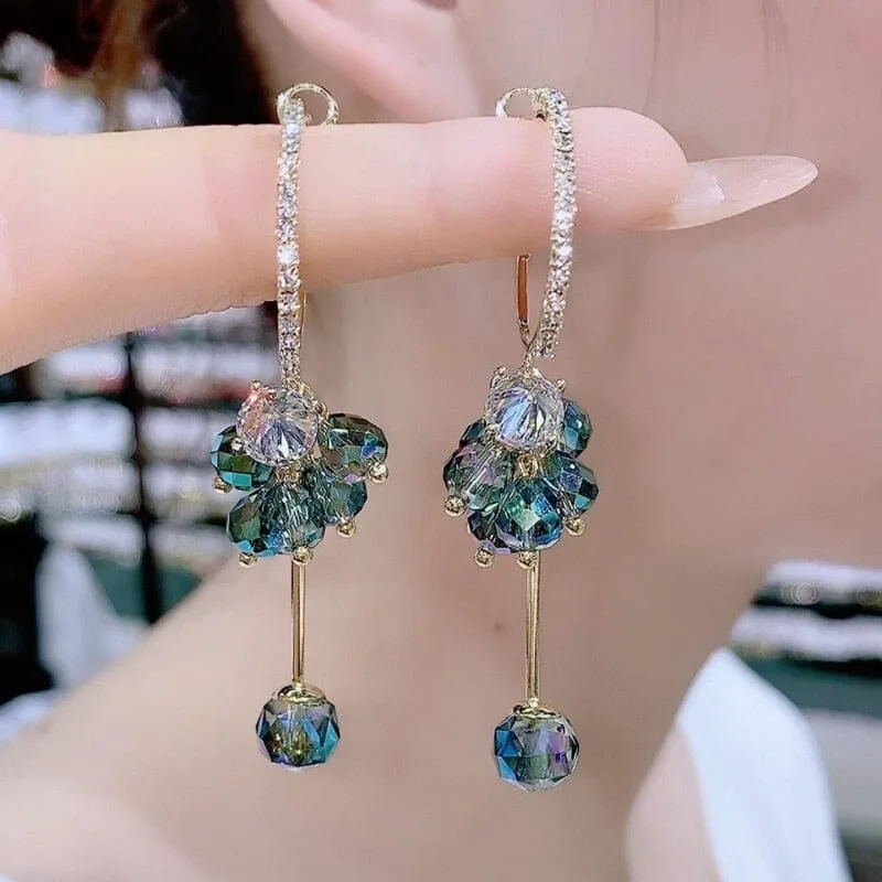 Prettiest Fashion Blue Crystal Flower Drop Earrings