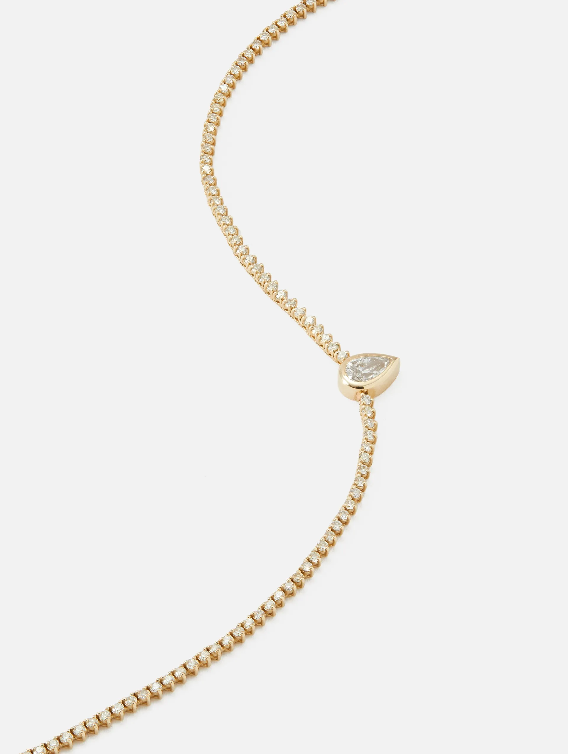 Prong Diamond Tennis Necklace With Pear Diamond Pendant