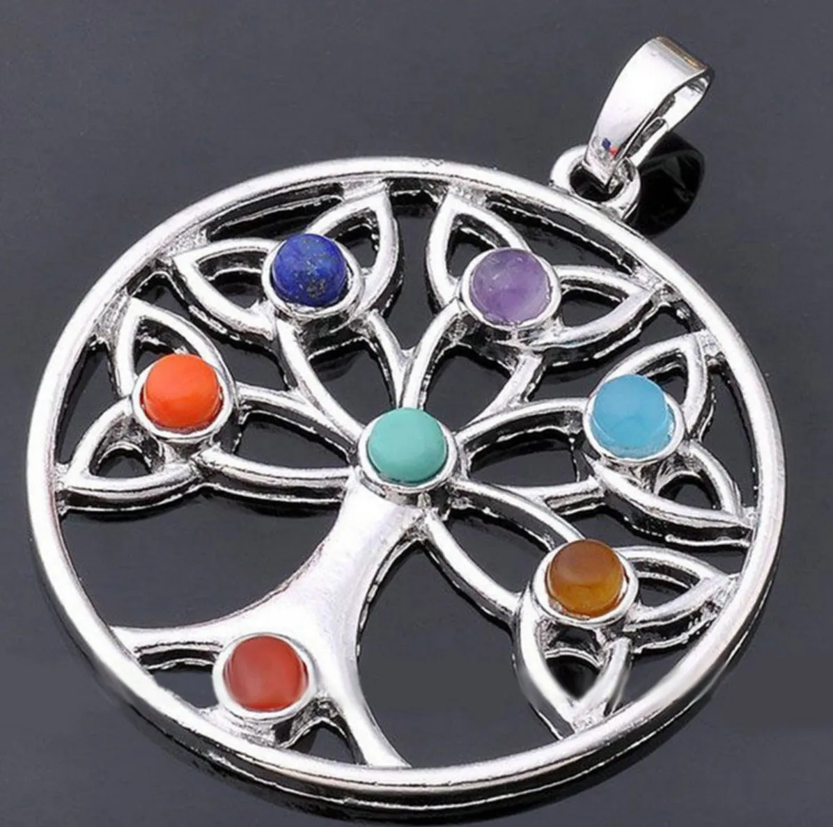 Reiki 7 Chakra Healing Tree of Life With Flower of Life Leaflets Resin Beads Pendant