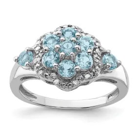 Rhodium Diamond & Light Swiss Blue Topaz Ring in Sterling Silver