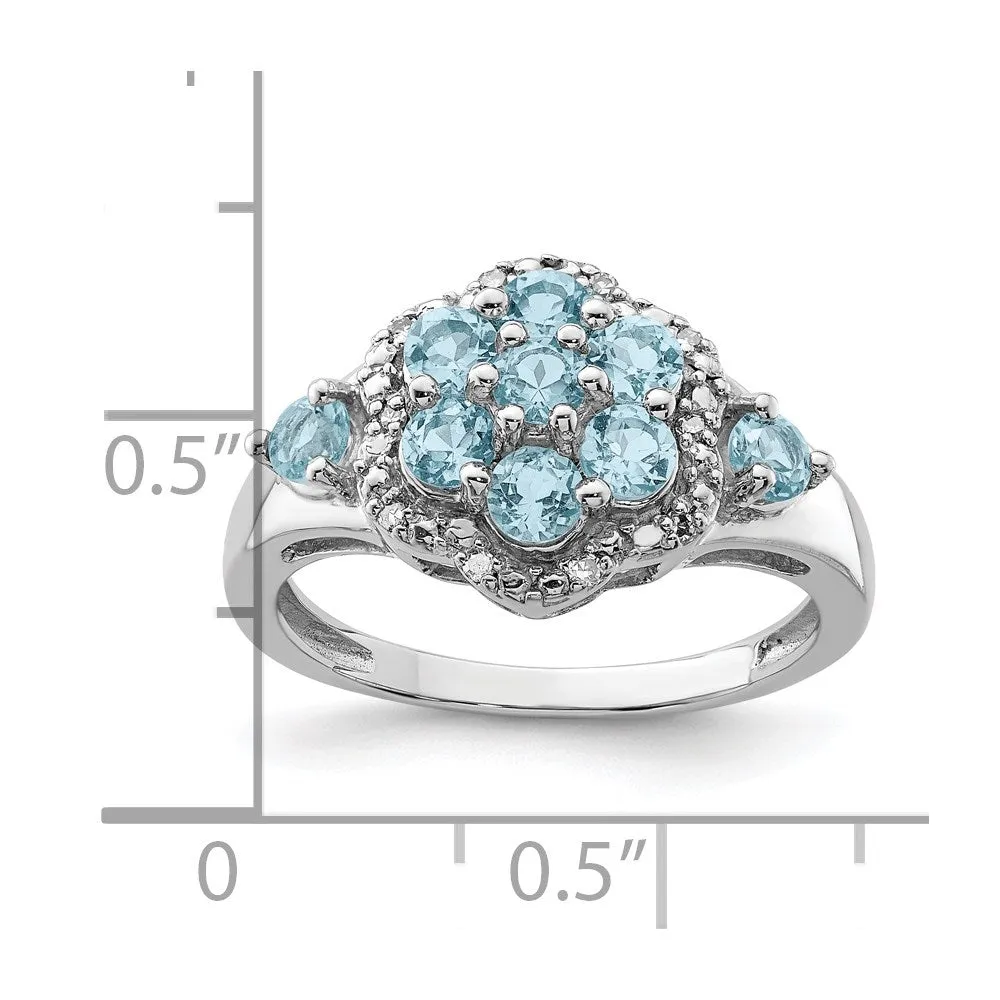 Rhodium Diamond & Light Swiss Blue Topaz Ring in Sterling Silver