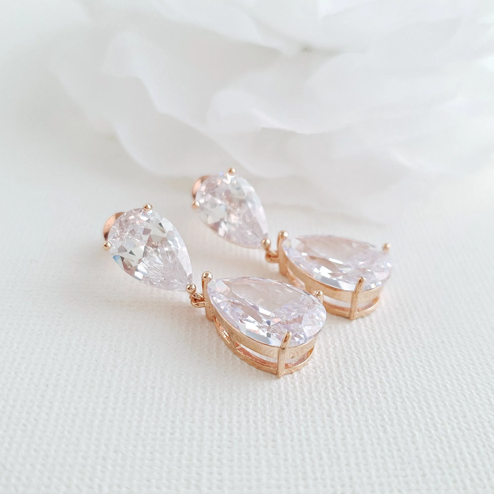 Rose Gold Diamante Earrings-Clara