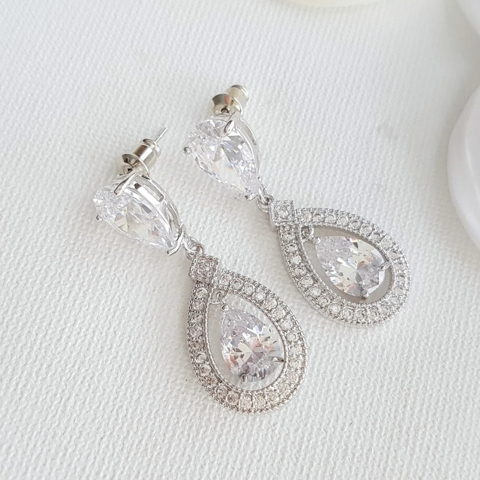 Silver Crystal Drop Bridal Earrings- Sarah