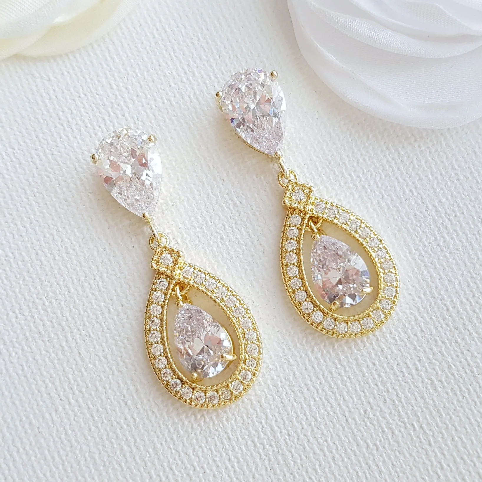 Silver Crystal Drop Bridal Earrings- Sarah