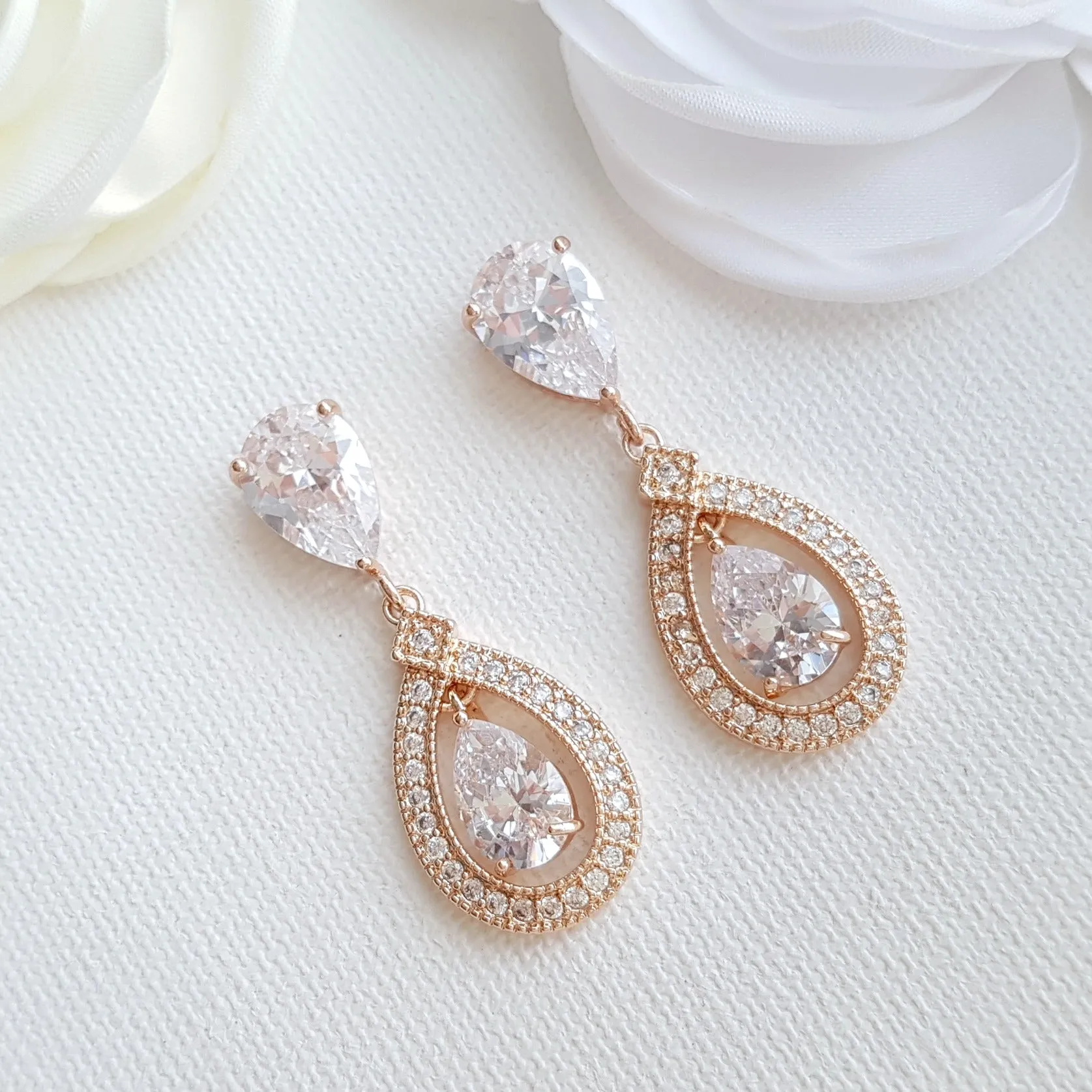 Silver Crystal Drop Bridal Earrings- Sarah