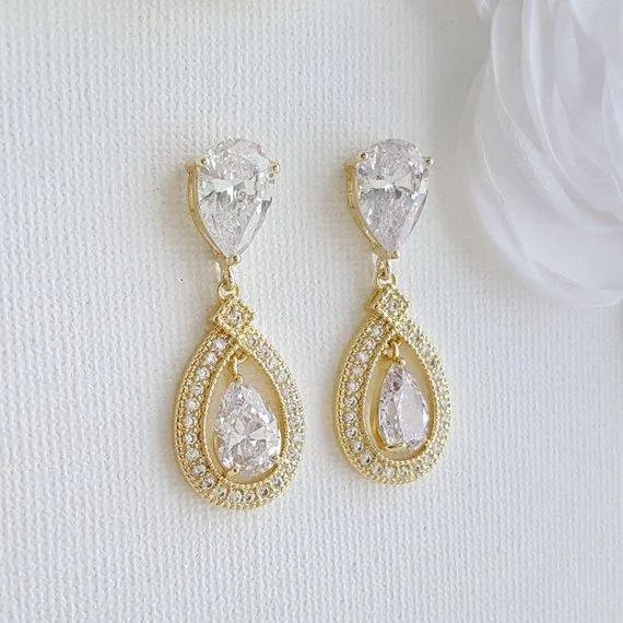 Silver Crystal Drop Bridal Earrings- Sarah